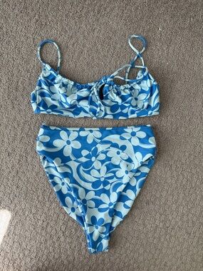 Skatie Blue Floral High-Waist Two-Piece Bikini